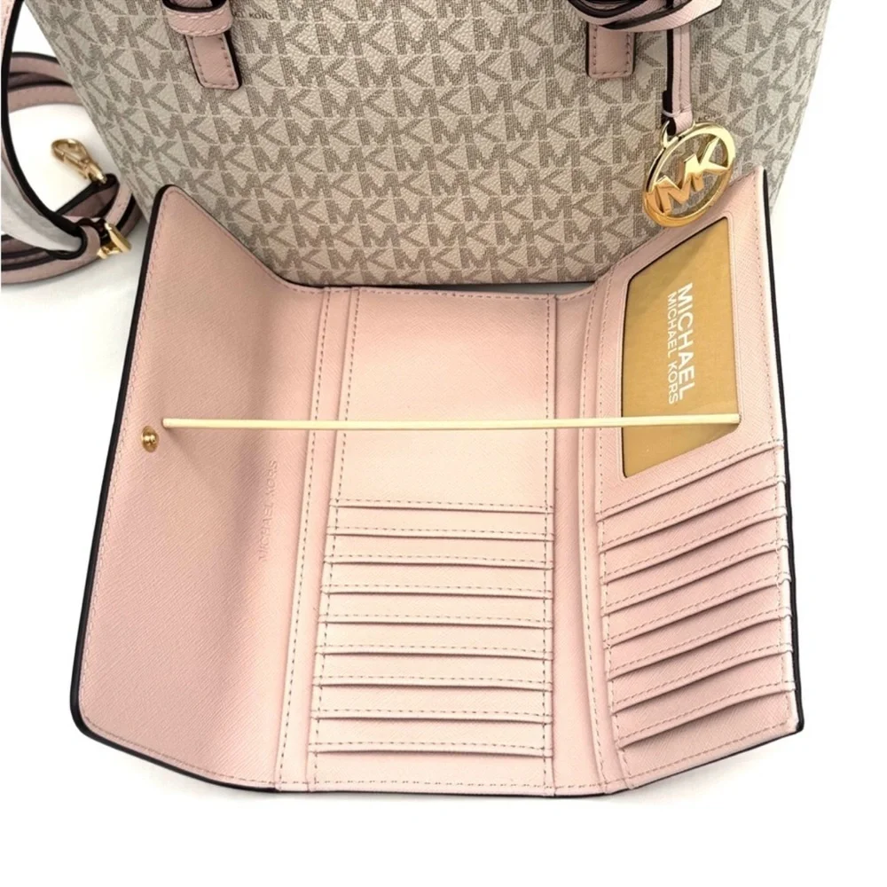 Michael Kors Jet Set Travel Top-Zip Tote Bag & Trifold Wallet Powder Blush Set